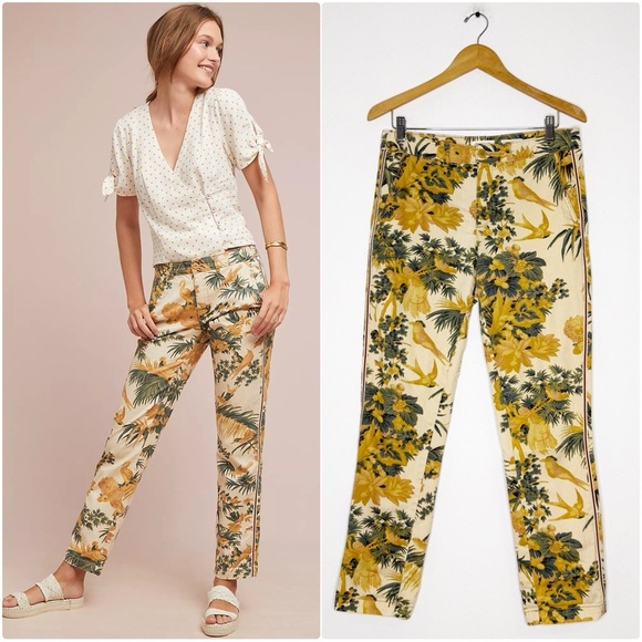 Anthropologie Chino Relaxed Pants – Tropical Floral Print – Size 29 - Picture 1 of 7